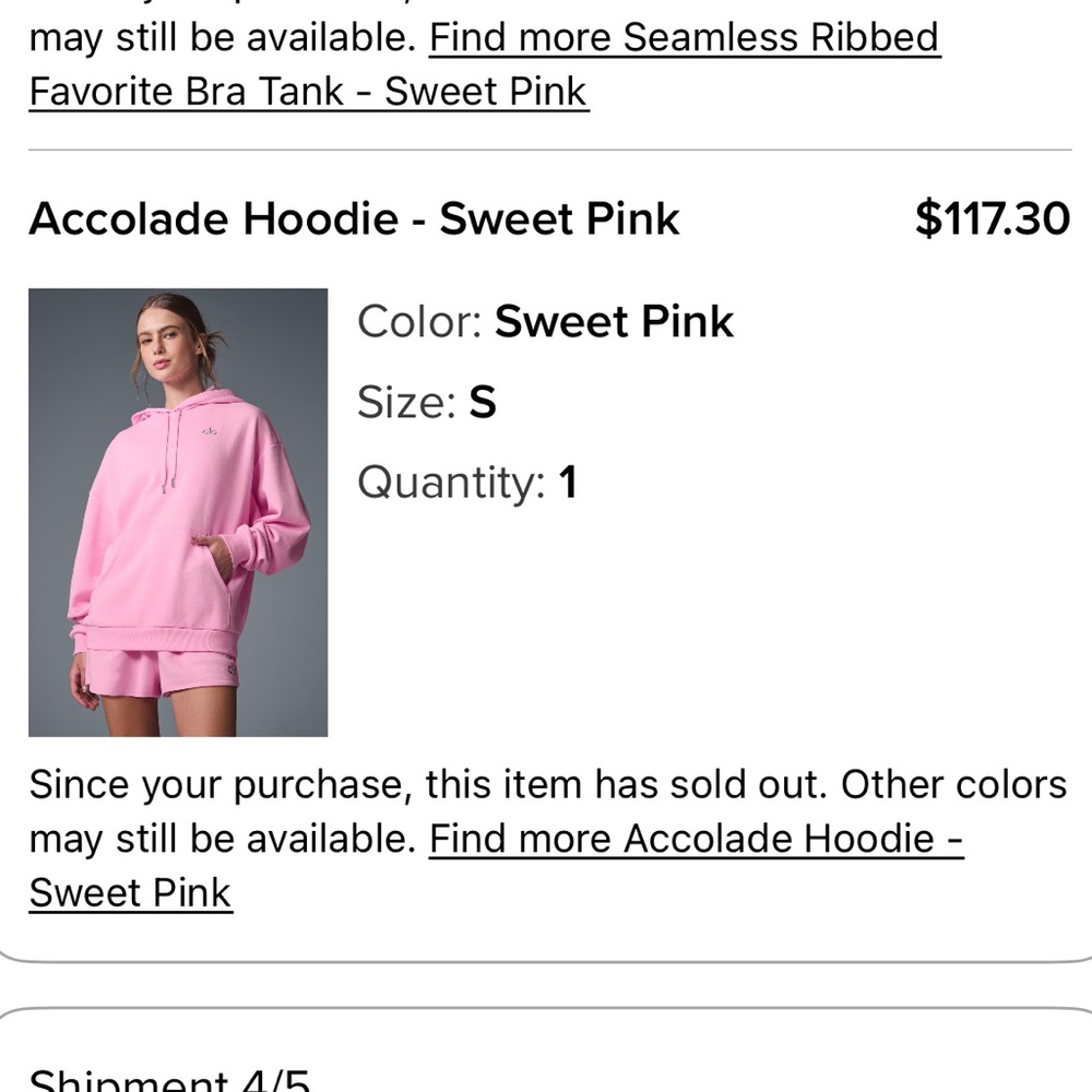 ALO Yoga Accolade Hoodie - Sweet Pink size Small - Picture 4 of 4